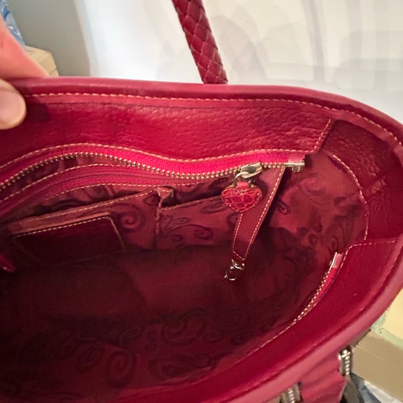 Brighton Vintage Shoulder Bag/Purse -Red Leather w/2 braided handles. Registered - Picture 8 of 9
